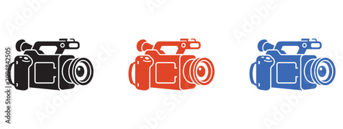 Bild auf Leinwand Set of three colorful camera camcorder silhouette icons with camcorder