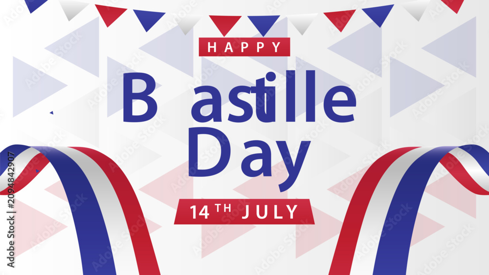 Fototapeta premium Minimalist Banner Happy Bastille Day 2026 with white background French flag vector illustration