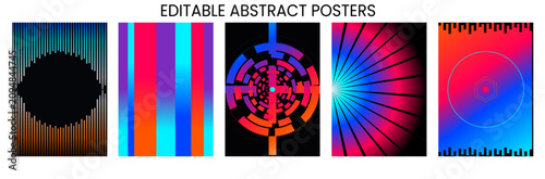Abstract retro poster set texture overlay gradient cover templates on geometric shapes for social media, flyer & event with transparent background vector illustration
