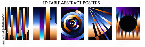 Abstract poster set circle texture overlay gradient cover templates on geometric shapes for social media, flyer & event with transparent background vector illustration