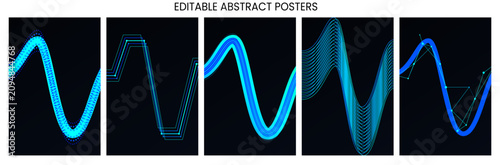 Abstract poster strong wave set texture overlay gradient cover templates on geometric shapes for social media, flyer & event with transparent background vector illustration