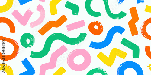 thick colorful brush strokes on white background pattern seamless artistic design graphic modern abstract vibrant shapes lines curves zigzag circles