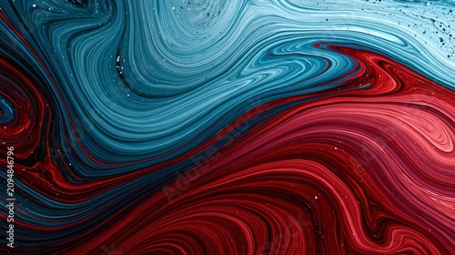 Swirls of blue and red colors create a marbled look on this abstract background.