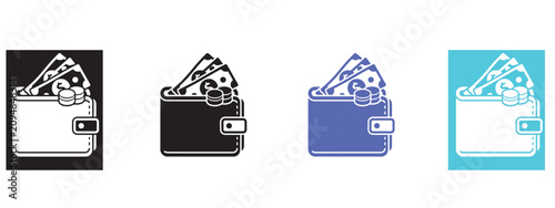 Obraz na płótnie Set of four wallet icons with paper money currency business