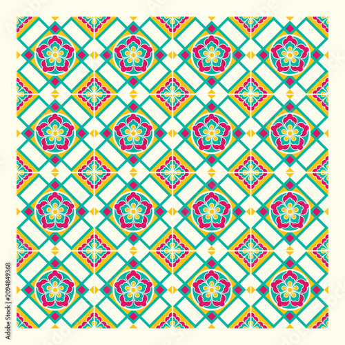 Elegant Diamond Chinese Peranakan Seamless Geometric Tile Pattern