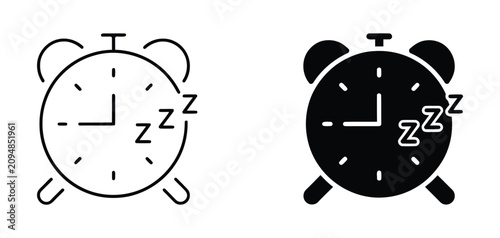 Φωτογραφία Sleeping alarm clock icon black silhouette on white background