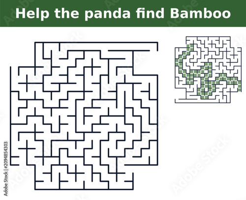 Help_the_panda_find_bamboo Panda maze game for children with green bamboo illustration  