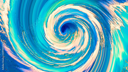Bild auf Leinwand Abstract blue ocean vortex background with fluid spiral waves and dynamic paint texture