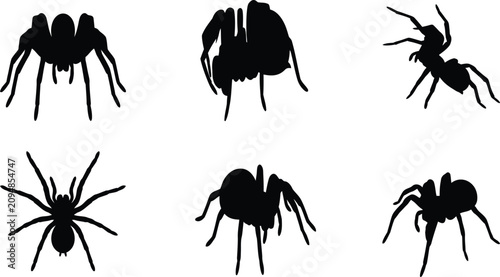 Foto Silhouette collection of spiders in various poses and orientations for arachnid,