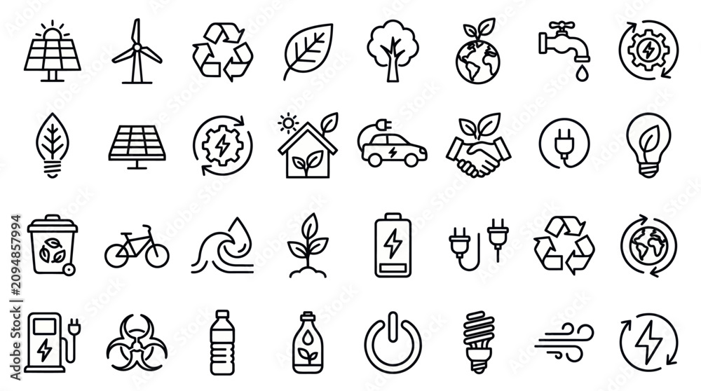 Fototapeta premium Sustainable energy and environment icon set.