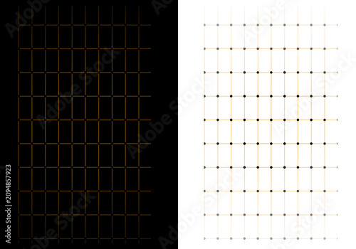 Photos Dual abstract geometric grid pattern with warm golden lines and dark intersection points against contrasting deep ebony and bright alabaster backdrops