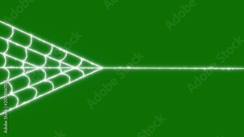 Flexible spider web expansion animation with elastic silk threads, realistic cobweb effects and seamless horror motion graphics on green background in 4K