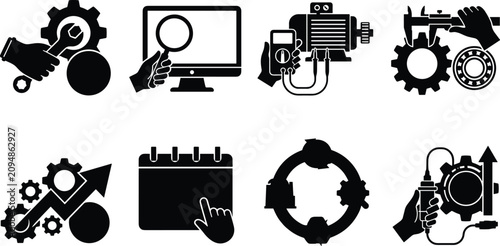 Foto Industrial Machine Maintenance and Mechanical Engineering Icon Set for Equipment
