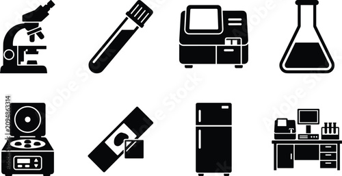 Foto Medical Laboratory Equipment and Scientific Research Icon Set Featuring Microsco