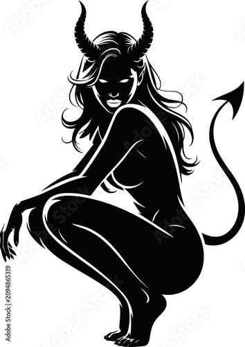 Crouching female devil silhouette