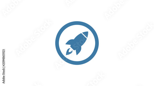 Industrial Blue Rocket Launch Icon Inside Circular Border for Modern Business and Technology Presentations