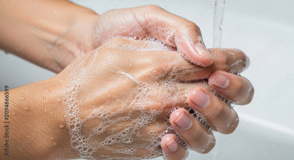 Fototapeta premium Washing Hands with Soap and Water for Hygiene and Cleanliness
