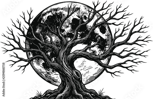 Tree with brain and moon illustration