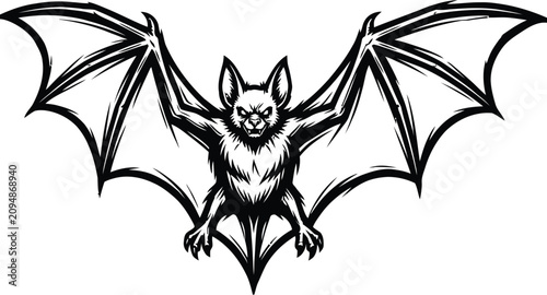Black bat flying with spread wings