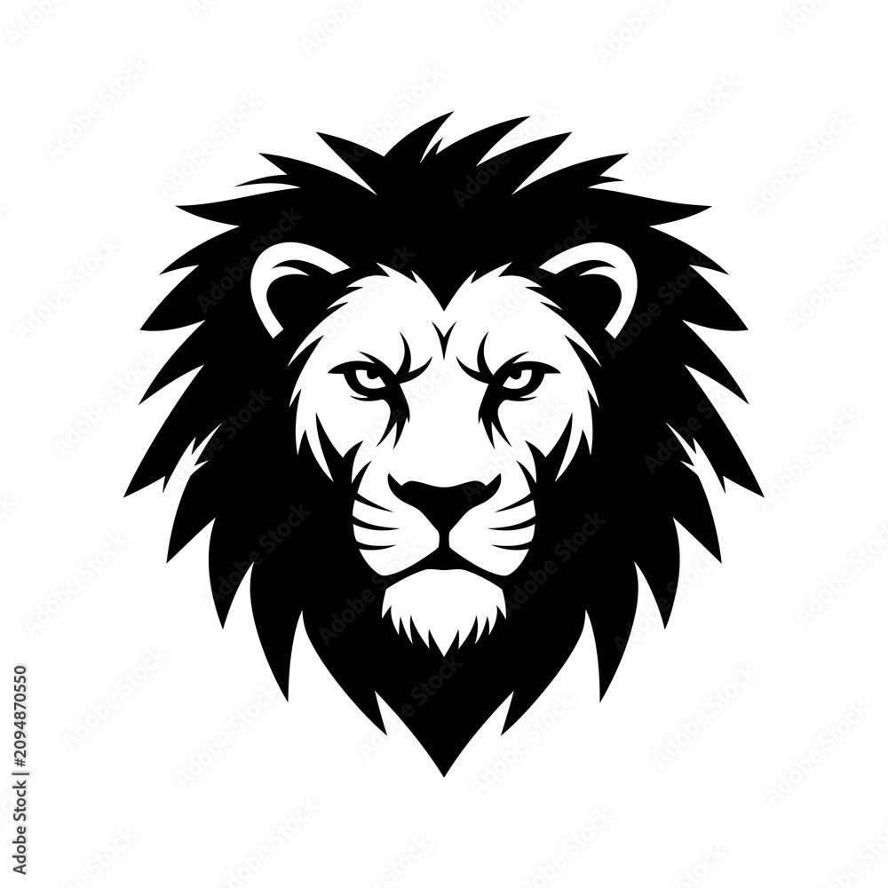 Obraz premium Lion head aggressive front face on transparent background.