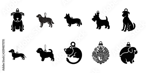 Cute Dog and Cat Silhouettes Set - Pet Christmas Ornaments Icons