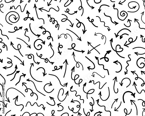 Thin curved black arrows, collection of hand drawn