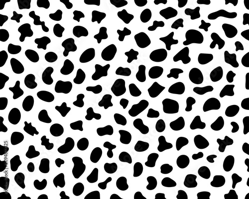 Random Irregular Shapes of organic black blobs, resembling cow hide	