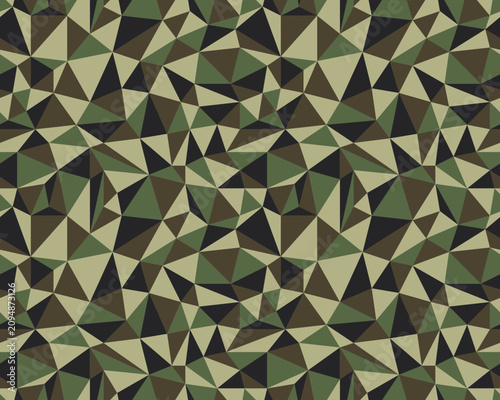Seamless digital fashion camouflage pattern made of differently colored triangles