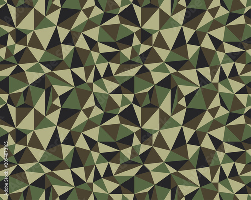Seamless digital fashion camouflage pattern made of differently colored triangles