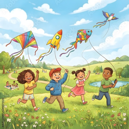 kids playing with kite