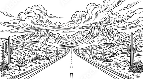Desert Road with Mountains Ahead View.