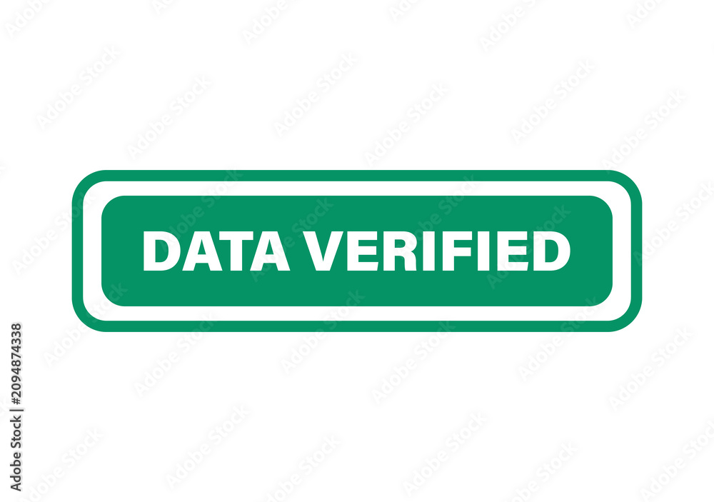 Fototapeta premium Data verified green button label icon with rounded corners for business websites and digital software user interfaces isolated on transparent background