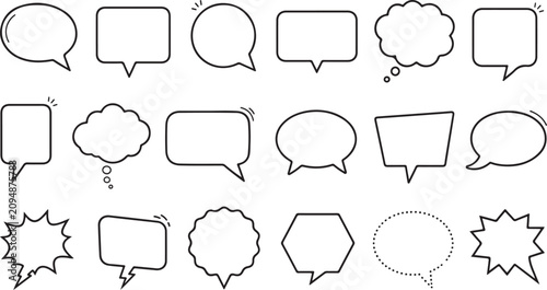 Set of hand drawn speech bubbles and comic thought clouds