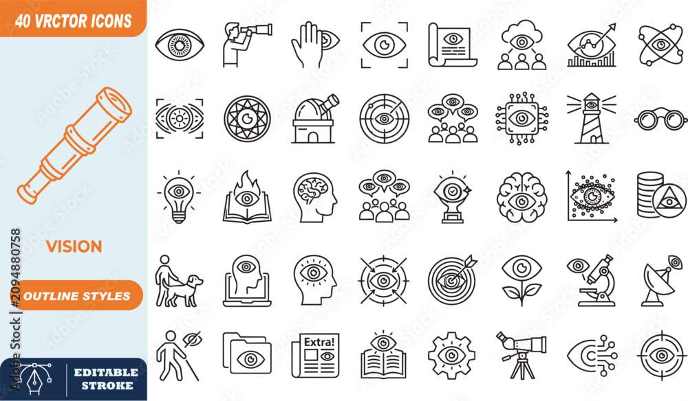 Φωτογραφία 48 vision and foresight outline vector icons for strategy and perception