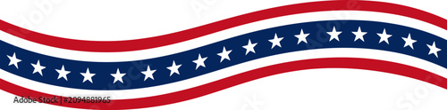 Wavy ribbon with american flag colors red white and blue with stars for patriotic decoration