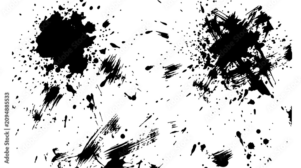 Obraz premium Black Ink Splatter Abstract Composition with Random Shapes and Lines. Featuring Ink, Splatter, Abstract with Composition