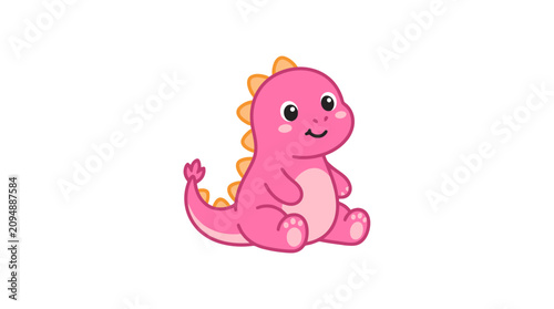 Corporate of a Charming Pink Cartoon Baby Dinosaur Sitting and Smiling for Branding and Educational Materials