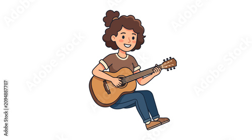 Creative of a Smiling Person Playing an Acoustic Guitar in Casual Attire with high quality professional line art symbols for modern creative design and digital branding projects
