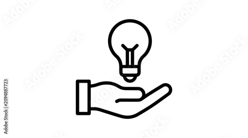 Dynamic Black and White Hand Holding Light Bulb Icon for Creative Ideas and Innovation Concepts