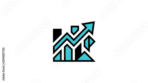 Dynamic Geometric Growth Arrow Chart in Modern Minimalist Black and Teal Color Scheme with high quality professional line art symbols for modern creative design and digital branding projects
