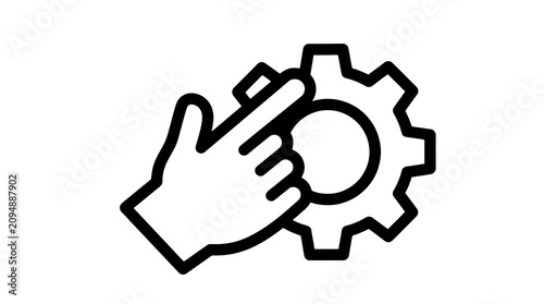 Industrial Black and White Gear and Handshake for Business Collaboration and Engineering with high quality professional line art symbols for modern creative design and digital branding projects