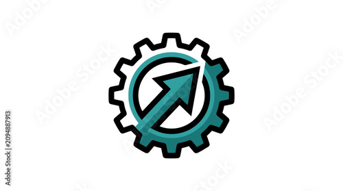 Industrial Gear Logo with Dynamic Arrow Symbol in Teal and Black Gradient Design with high quality professional line art symbols for modern creative design and digital branding projects