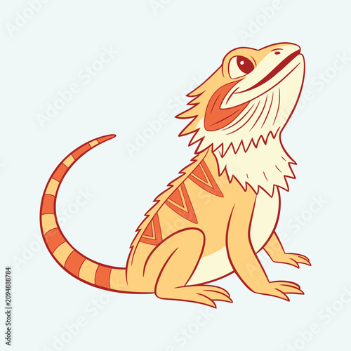 Bearded dragon lizard cartoon character sitting upright with orange scales and long tail.