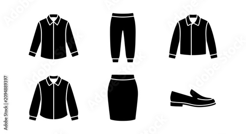 Obraz na plátně Black Silhouette Fashion Icons: Casual Outfits, Business Attire, Footwear, Vecto