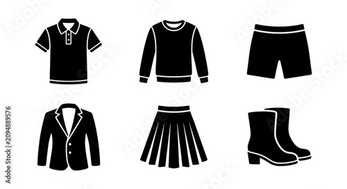 Fotografía Black Silhouette Icons: Casual & Formal Apparel Set, Vector Graphics for Fashion
