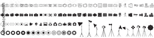 Tableau sur toile Vintage camera and photography equipment line art collection