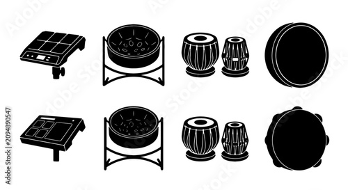 Fotografie Percussion Instruments Collection: Electronic Drum Pad, Steel Pan Drums, Tabla D