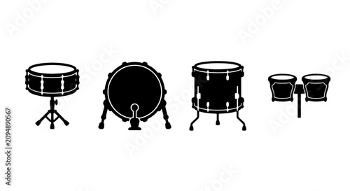 Quadro em tela Drum Set Vector Icons, Percussion Instruments Collection, Musical Gear Graphics,