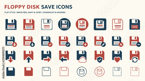 Collection of colorful floppy disk save icons in various styles.