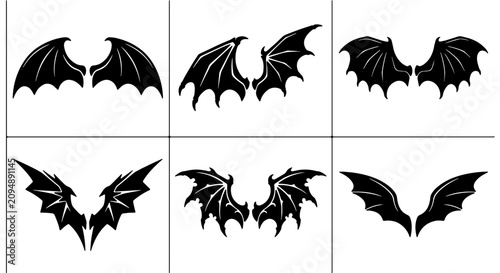 Quadro su tela Gothic Bat Wings Vector Icons, Dark Fantasy Creature Appendages, Spooky Hallowee